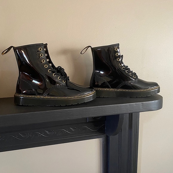 ♥️💖 NEW Dr. Martens Black Patent Leather Zavala Combat Boots NO BOX - Picture 7 of 13